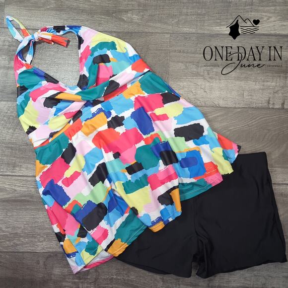 Yonique Halter Boyshort Tankini Swimsuit Size XL - Picture 3 of 6